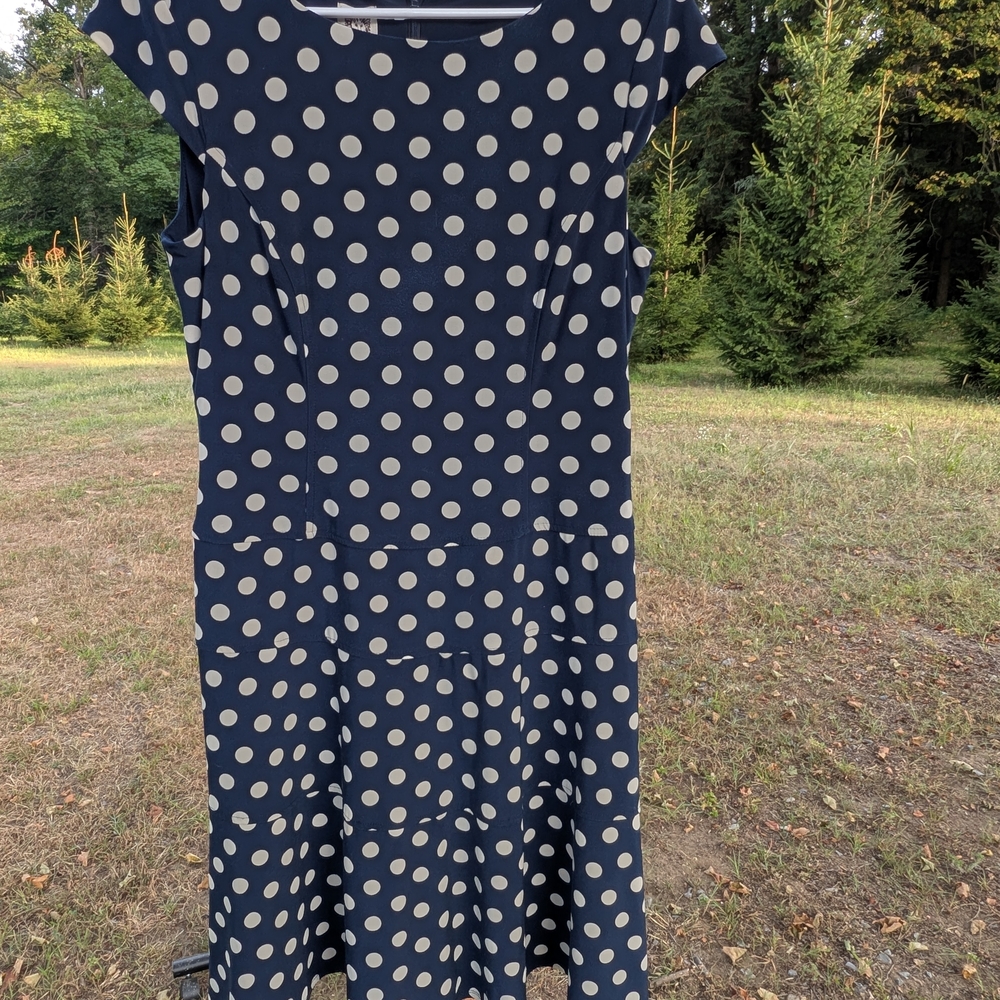 Anne Klein Midnight Blue Dress with Cream Dots